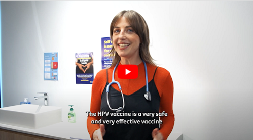 A video of a doctor wearing a stethoscope talking to the camera about five things you should know about the HPV vaccine.